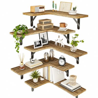 DIMICO - Wandplank - Hoekplank - 5-Laags Wandrek - Wandplanken Hout - Tot 18KG per Plank - Woonkamer, Badkamer, Keuken, Slaapkamer