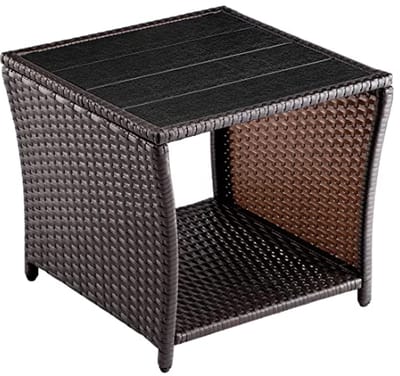 Hoogte Verstelbare Polyrattan Bijzettafel Met Weerbestendig WPC Tafelblad 45x45x40cm