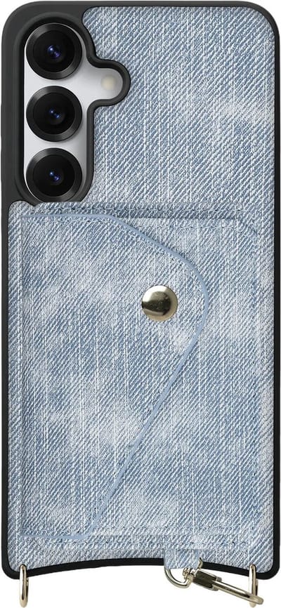 AVY Leren Hoesje Geschikt voor Samsung Galaxy S25 / S24 | Met Magnetische Kaarthouder | Compatibel met MagSafe | Kustleren Case met Wallet | Denim