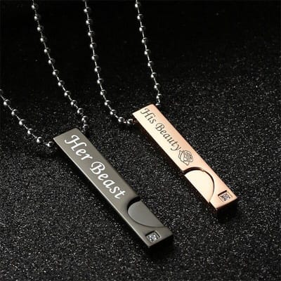 His Beauty & Her Beast Hartjes Ketting Set voor Hem en Haar - Valentijn Cadeautje voor Stellen - Valentijnsdag - Valentijn Cadeautje voor Mannen