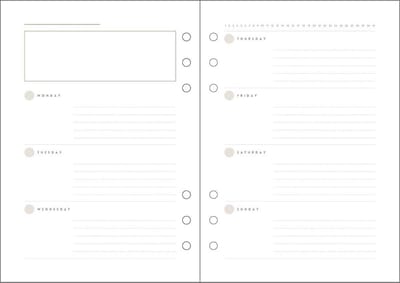 Aanvulling / Navulling Ongedateerde Weekplanner A5 Wit Papier voor o.a. Succes, Filofax (Clipbook), Vultera 6-Rings Organizers + 10 MEMO CLIPS en een Clip Liniaal / Bladwijzer