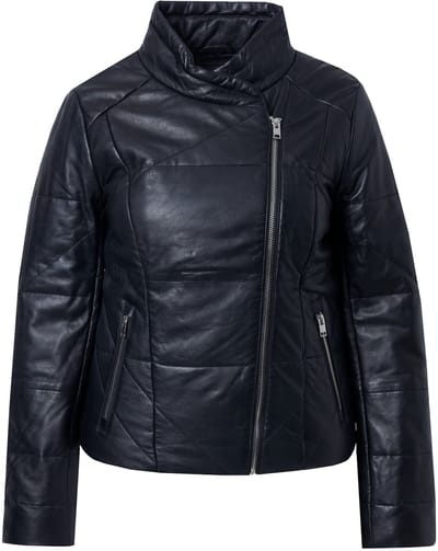 Angel of Style - Dames - Leren jas stiksels metalen rits - Zwart - Maat 42