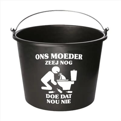 Emmer - Ons moeder zeej nog - Cadeau emmer - met tekst - 12 liter - zwart