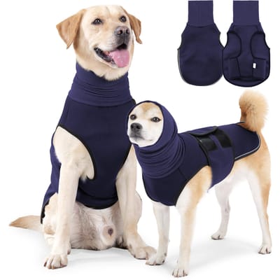 Honden Angst Vest en Jas - Houd Huisdier Rustig, Hond Jas Voor Onweer, Vuurwerk, Anti Angst Vest Voor Honden En Kat Lichaam En Oor (Blue,XS（old）)