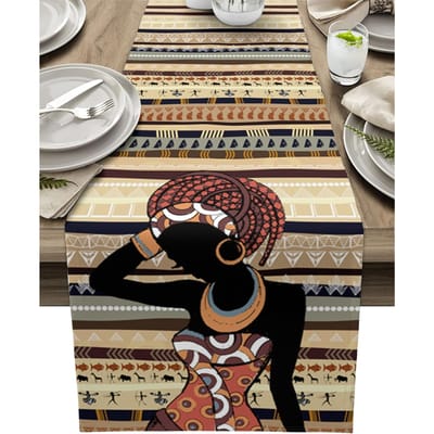 Afrikaanse Vrouwen Etnische Stijl Linnen Tafelkleden Commode Sjaal Tafeldecor Boerderij Afwasbaar Feest Keuken Eettafel Decor 150x33cm brown