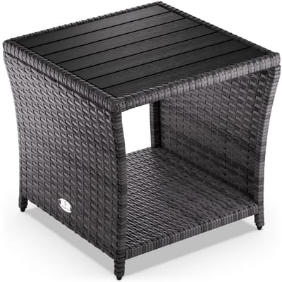 Casaria Polyrattan Bijzettafel - WPC Tafelblad 45x45x40cm – Grijs