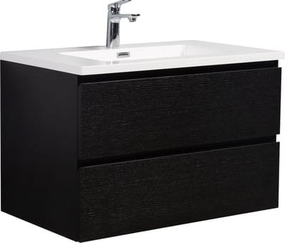 Badplaats Badkamermeubel Set Angela 80 cm – Zwart Houtnerf – Badmeubel met Wastafel