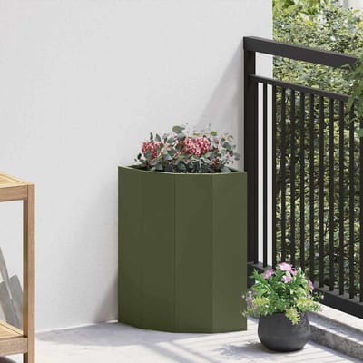 vidaXL Hoek Plantbak Olijfgroen 30 x 30 x 50 cm Staal