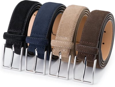 DTCH.FIT Herenriem Suède Bobby - Riem Zwart, Blauw, Taupe & Donkerbruin - Pantalon & Jeans Broekriem - Riemmaat 85cm - Totale lengte 100cm - 4 Stuks