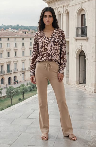MI PIACE - Travel Top V-Neck Abstracte Print 2651 Burgundy Latte - Maat : XS