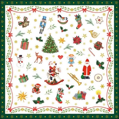 Ambiente Kerst thema servetten - 20x - met kerstfiguren - 33 x 33 cm - groen - Kerstservetten/wegwerpservetten