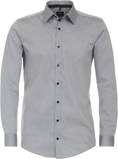 VENTI body fit overhemd - mouwlengte 72 cm - popeline - grijs - Strijkvriendelijk - Boordmaat: 42