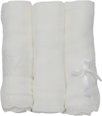 Set van 3 Grote Witte Mousseline Hydrofiele Luiers van 100% Katoen