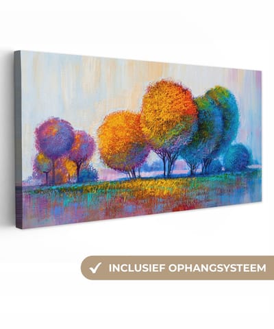 Canvas - Schilderij - Olieverf - Bomen - Natuur - Kunst - 40x20 cm - Schilderijen op canvas - Wanddecoratie