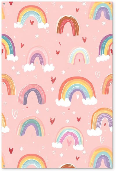 Tuinposter 120x180 cm - Tuindecoratie Regenboog - Patroon - Pastel - Handgetekend - Poster voor in de tuin - Buiten decoratie - Schutting tuinschilderij - Tuindoek muurdecoratie - Wanddecoratie balkondoek