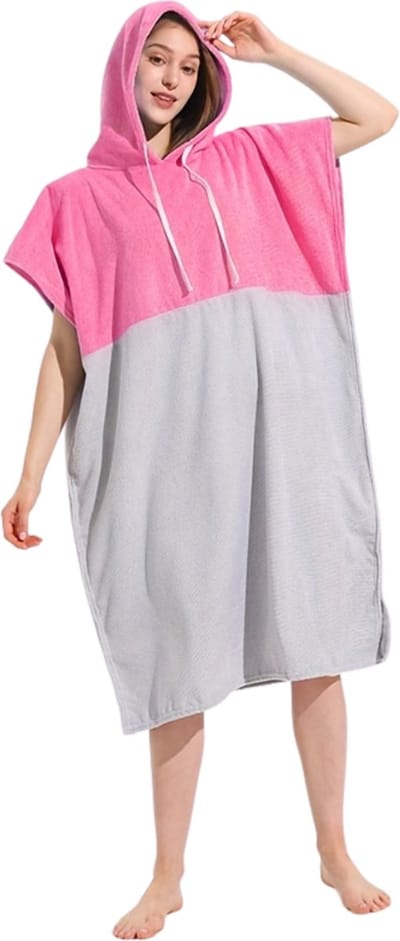 Livano Omkleed Handdoek Zacht - Surf Poncho Voor Volwassenen - Dames & Heren - Grijs & Roze