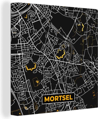 Canvas Schilderij Mortsel - Plattegrond - Stadskaart - Goud - Kaart - 20x20 cm - Wanddecoratie