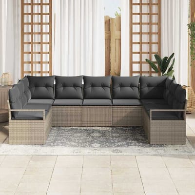 vidaXL Tuinbank Set met kussen met opslag 7 pcs Grijs poly rattan