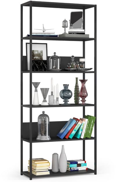 Open Boekenkast, Ladderkast, Loft Design / Metalen Vakkenkast met 6 Planken / Opbergplank / Boekenrek Opslagrek / Zwart / 80 x 192 x 32 cm