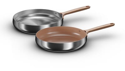 BergHOFF Home Belly Koekenpannen Set 2x Ø 28 cm – Duurzame RVS Braadpan – PFAS-Vrije Bakpan met & zonder Keramische Antiaanbaklaag – Geschikt voor Inductie & Oven – Warm Blush