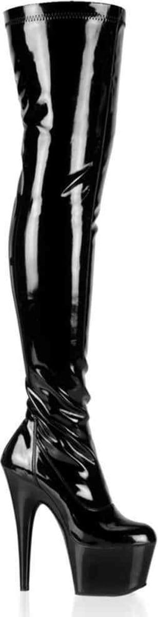 Pleaser - ADORE-3000 Plateau Overknee Laarzen - Paaldans schoenen - 44 Shoes - Zwart