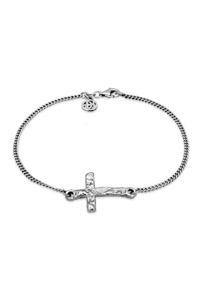 Haze & Glory - Armband - HG HAZE & GLORY - Armband heren in 925 Sterling Zilver, sieraden mannen, geoxideerd zilveren armband, kruis, 21 cm - Heren