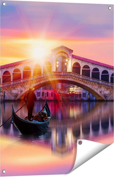 Gards Tuinposter Gondel bij de Rialtobrug in Veneti�, Itali� - 60x80 cm - Tuindoek - Tuindecoratie - Wanddecoratie buiten - Tuinschilderij