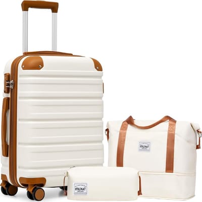 Bagageset 5-delig - Kofferset Reisbagage - Reizen Organiseren - ABS Hardshell Dubbele Wielen - 20/24/28 inch - Wit Bruin