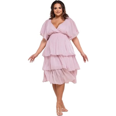 Effen Lurex Chiffon Midi Slagen Jurk Dames Goddiva
