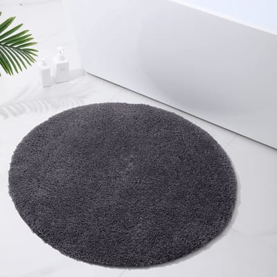 Badkamertapijt, antislip, wasbaar, badmat, zacht, wollig, badtapijt, hoogpolig, microvezel, badmat, rond, 90 cm diameter, donkergrijs