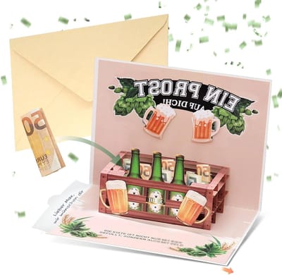 3D Pop-up Kaart Verjaardag met Bier Thema, Creatief Geldcadeau voor Verjaardagen, Handgemaakt, Origineel Cadeau voor Bierliefhebbers, Vrienden en Familie, DIY Verrassing