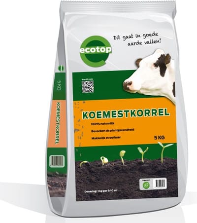 Ecotop geurarme koemestkorrels | koemest -korrel zak ca. 5,0kg | Allround organische meststof - Stimuleert bodemleven op natuurlijke wijze - Langdurige werking - Gecomposteerd en gehygiëniseerd - Makkelijk strooibaar - Bevordert bodemvruchtbaarheid