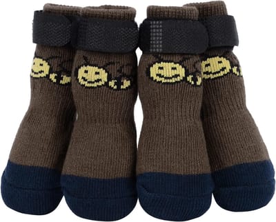 Antislip Hondensokken, 4 Stuks Antislip Hondensokken voor Binnen met Verstelbare Afneembare Bevestigingsriem voor Kleine Middelgrote Groot Honden Katten Puppies Oudere Huisdieren (L)