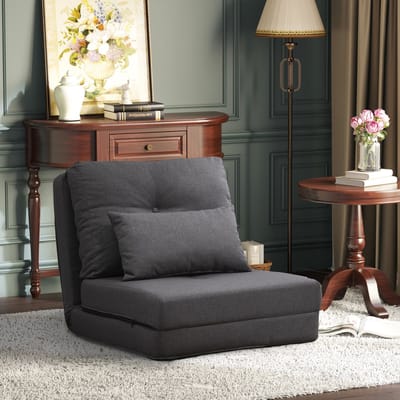 MODFU Vloersofa 2-In-1 - Verstelbare Rugleuning - Met 2 Kussens - Linnen - Donkergrijs - 60 X 80 X 56 Cm
