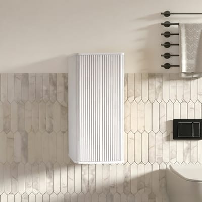 Badkamerkast Hangend - Wandkast Badkamer - Hangkast Wit-Bijzetkast – Geribbeld – Push-To-Open – Afgeronde Hoeken - Veilig - Badkamer - 36x29x75 cm- 1 Stuk-Wit