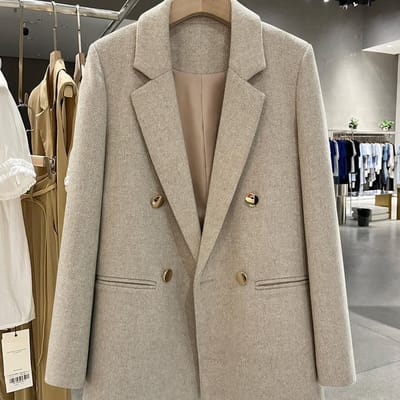 Beige Grijze Wol Klein Pakjasje voor Dames Nieuwe Winter Britse Stijl Veelzijdig Pak L gray