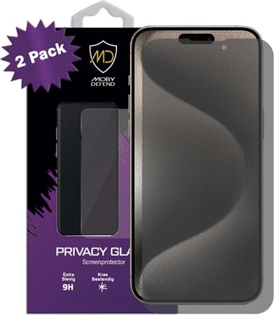 2-Pack MobyDefend Screenprotectors - Geschikt voor iPhone 15 Pro - HD Privacy Glass Screensavers
