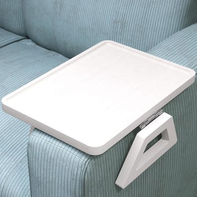 Opvouwbare Bamboe Banklade met Antislip, Bankarmleuning Lade voor Snacks en Drankjes - Verstelbare Clip-on Armtafel