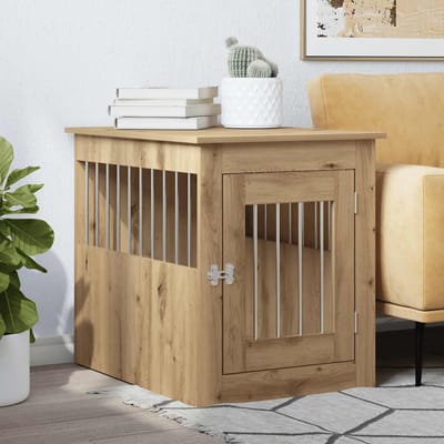 vidaXL - Hondenbench - 55x75x65 - cm - bewerkt - hout - artisanaal - eikenkleurig
