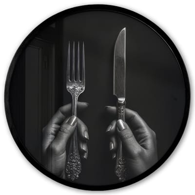 Poster in lijst Rond - Fotolijst 40x40 cm - Posters - Bestek - Zwart - Wit - Ronde posterlijst zwart - Decoratie - Wanddecoratie woonkamer - Muurdecoratie slaapkamer