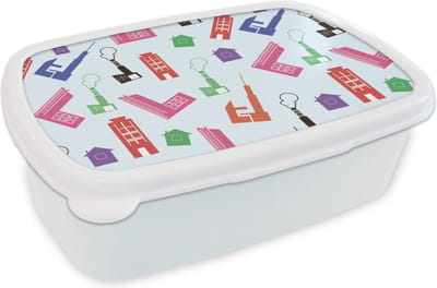 Broodtrommel Wit - Lunchbox - Brooddoos - Patronen - Fabriek - Huis - 18x12x6 cm - Volwassenen