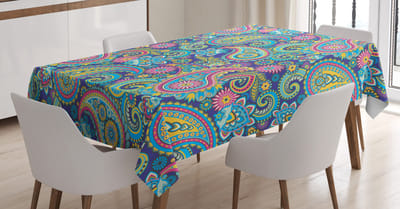 ABAKUHAUS Paisley tafelkleed, Bohem Kleurrijk, Inn en Buitengebied Geschikt Wasbaar Print Heldere kleuren Geen vervaging, 140 x 170 cm, Meerkleurig