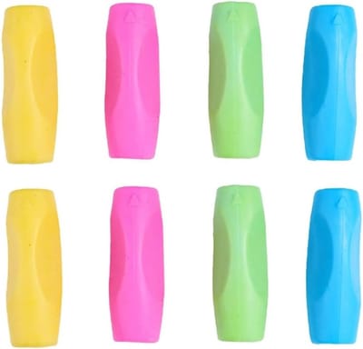 Ergonomische siliconen penhouder, 8-delige set, schrijfhulpmiddel voor kinderen en volwassenen, kleurrijk en geschikt voor links- en rechtshandigen.