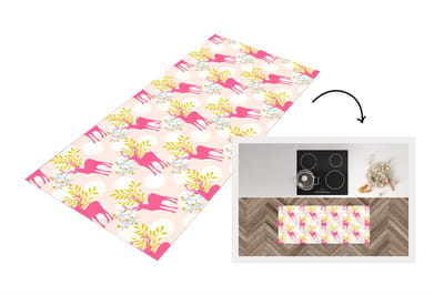 Keukenloper - Loper keuken - Hert - Roze - Patronen - 120x50 cm - Keukenloper vinyl