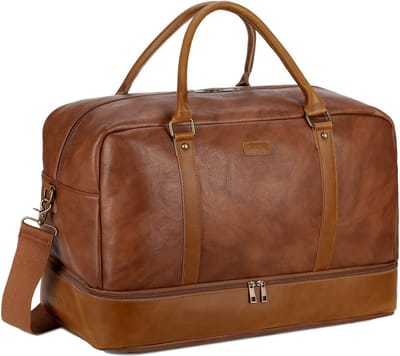 Grote leren reistas, handbagage, reistas, duffeltas, weekendtas met schoenenvak, voor mannen en heren, HB-38, bruin, X-Large