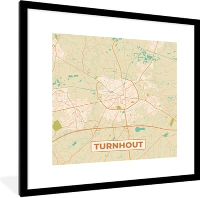 Fotolijst incl. Poster - Turnhout - Stadskaart - Retro - Kaart - Plattegrond - 40x40 cm - Posterlijst
