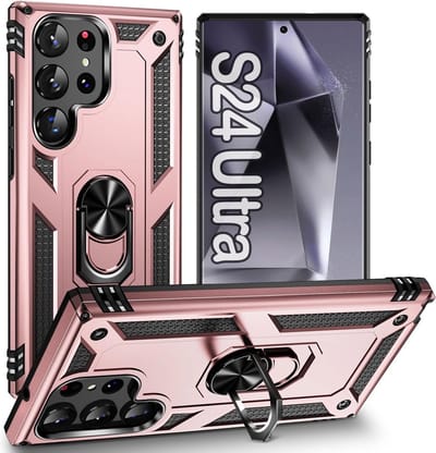 Hoesje Geschikt voor Samsung Galaxy S24 Ultra hoesje Rose Goud Hybrid Armor Anti-Shock hoesje - Galaxy S24 Ultra 5G Hoesje kickstand Ring houder cover TPU backcover hoesje