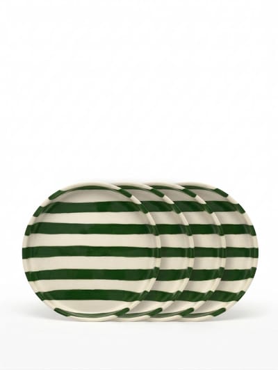 vtwonen - Borden - Gebaksbord - Strepen - Groen - Set van 4 - Keramiek - 13cm