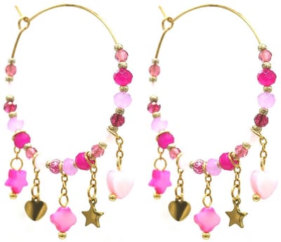 Oorbellen met Glaskralen - Oorhangers - RVS - 4x5,5 cm - Roze