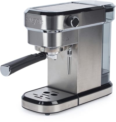 Salter Espressomachine met Melkopschuimer – Enkele of Dubbele Shot, 20-Bar Italiaanse Drukpomp, Geschikt voor Gemalen Koffie, 1,1L Afneembaar Waterreservoir, Inclusief RVS Melkkannetje, 1350W